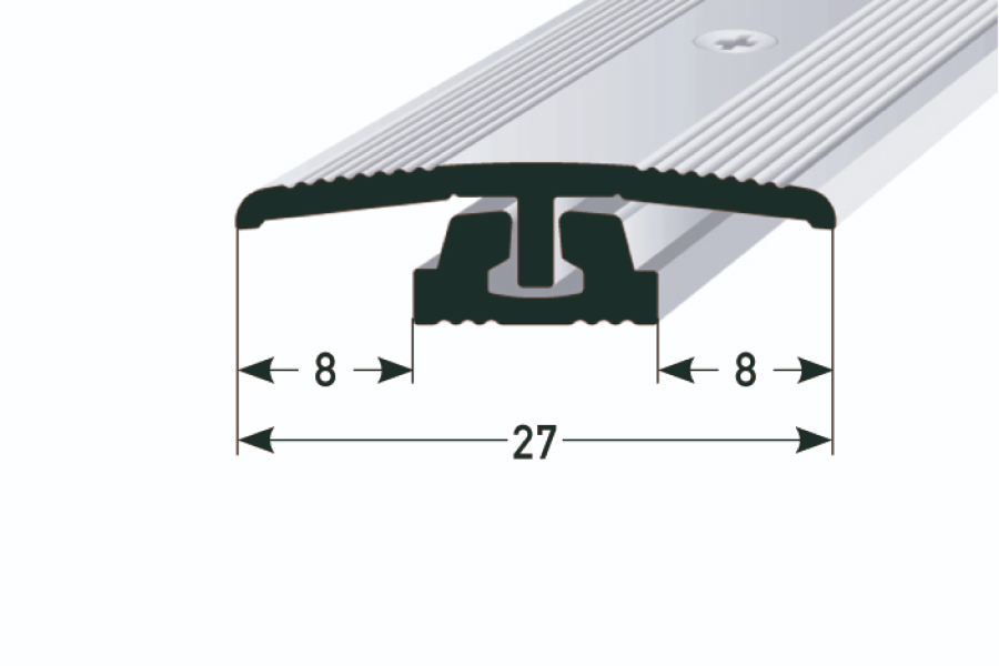 Übergangsprofil Auer edelstahloptik mit Unterschiene für Klickdesign-Belagsstärke 4-7 mm
